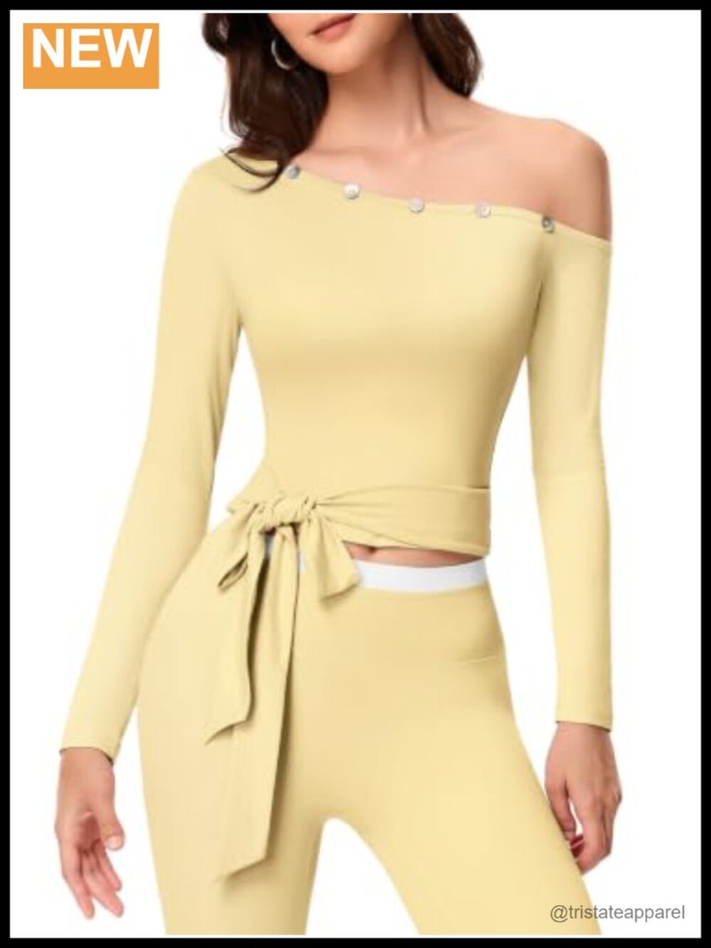Off Shoulder Long Sleeve Top Women Activewear Pilates Yoga Fitted Tie Waist